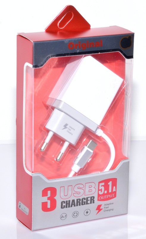 Fast Mains Charger - 5.1A / Type C + 3 x USB