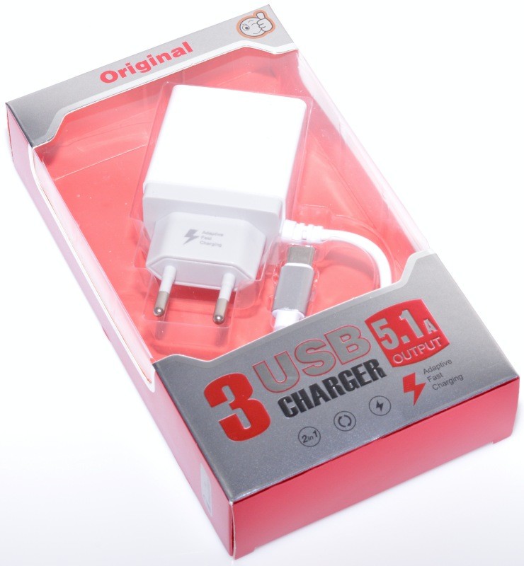 Fast Mains Charger - 5.1A / Type C + 3 x USB