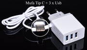 Fast Mains Charger - 5.1A / Type C + 3 x USB