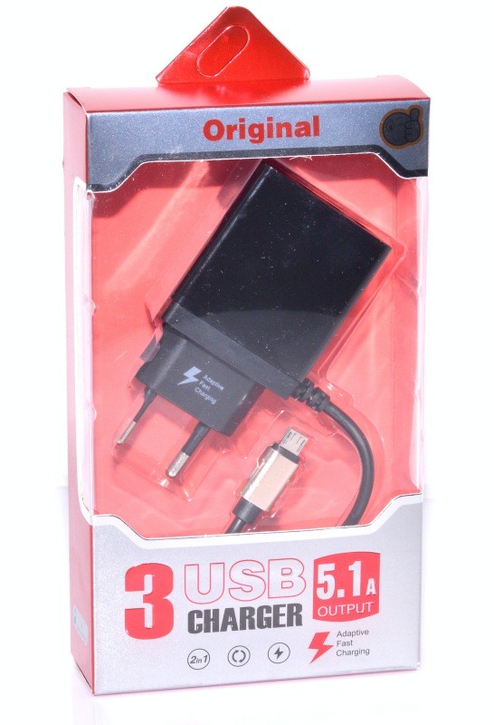 FAST Mains Charger - 5.1A/Micro USB+3xUSB