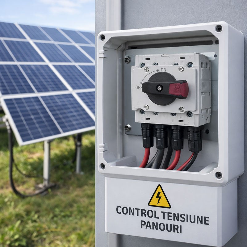 intrerupator DC fotovoltaic 4 poli instalat in cutie exterioara pentru controlul tensiunii panourilor solare