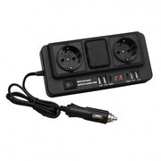 Invertor auto 150W cu mufa bricheta 12/24V, vedere laterala compacta cu prize 220V si porturi USB