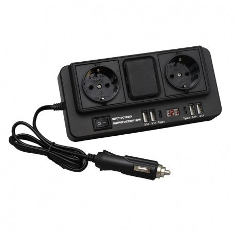 150W Car Power Inverter - 12/24V DC to 2 x 220V AC with 4 x USB 3.1 and 2 x Type C