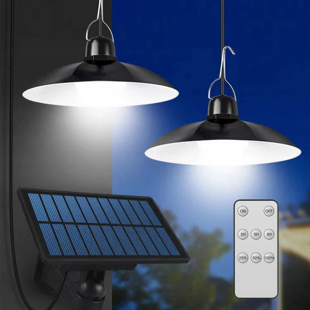 Dual Hanging Solar Lamp, 2 Chandeliers with Separate Photovoltaic Panel, IP65