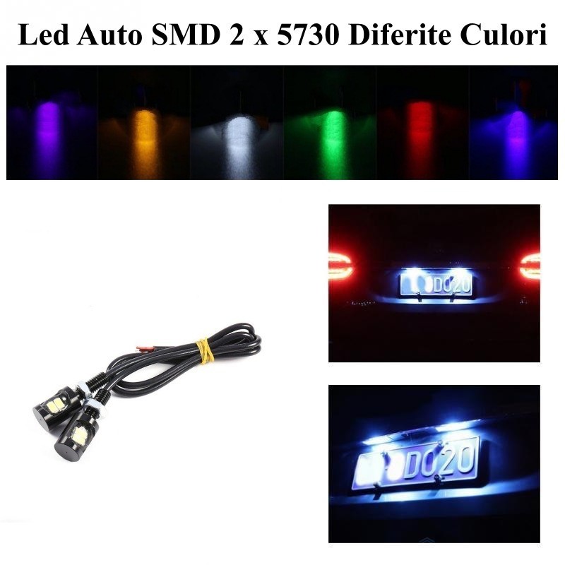 Car LED SMD, 12mm Diameter, 12V, 25cm Wire, Set of 2 Pcs, Blue