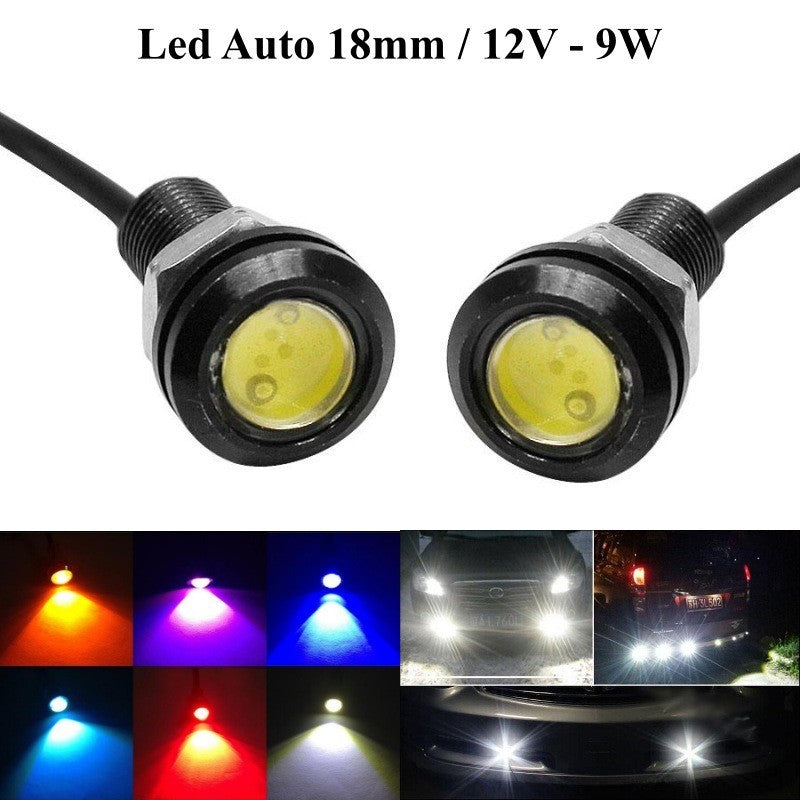 Set of 2 Car LED Lights with Wire, 18mm Diameter, 12V, 9W Power, Yellow