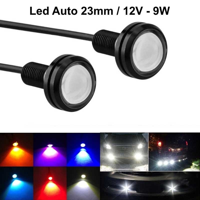 Waterproof Car LEDs with Wire, 23mm Diameter, 12V, 9W Power, Set of 2, Purple