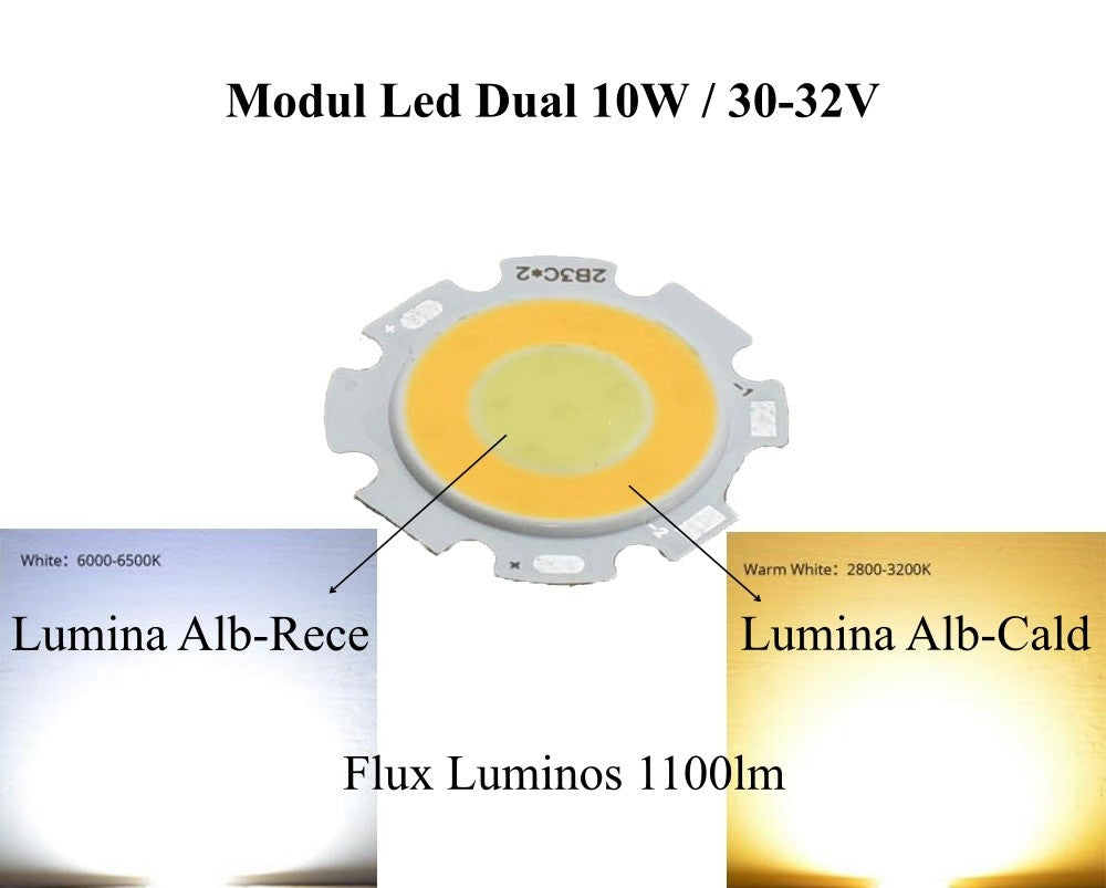 LED COB 28mm - 10W, Warm/Cool Light
