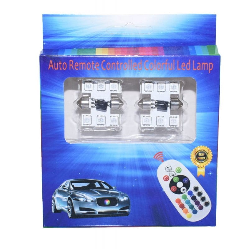 RGB Car LED with Remote Control, 31mm Festoon Socket, Set of 2