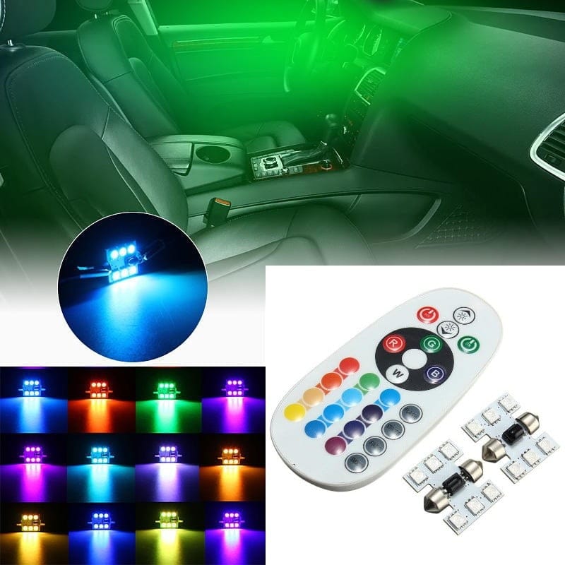 RGB Car LED with Remote Control, 31mm Festoon Socket, Set of 2