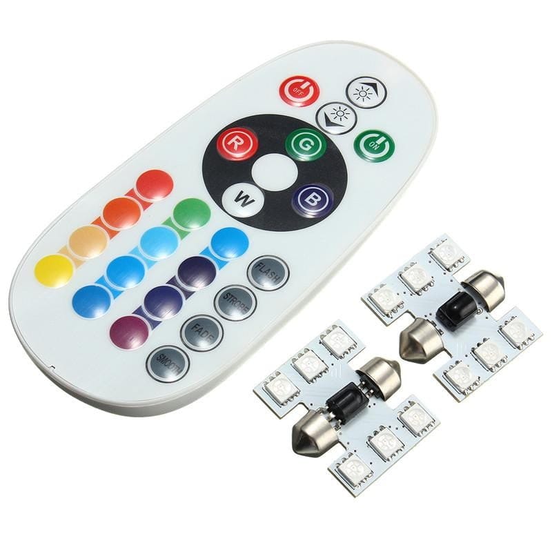 RGB Car LED with Remote Control, 31mm Festoon Socket, Set of 2