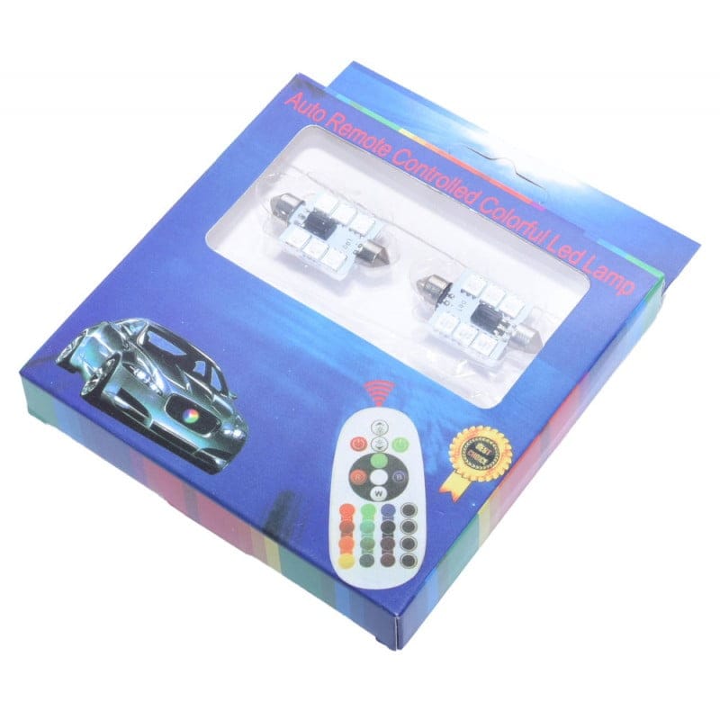 RGB Car LED with Remote Control, 36mm Festoon Socket, Set of 2