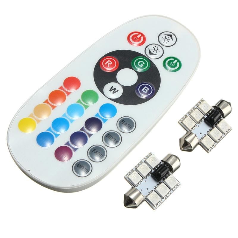 RGB Car LED with Remote Control, 36mm Festoon Socket, Set of 2