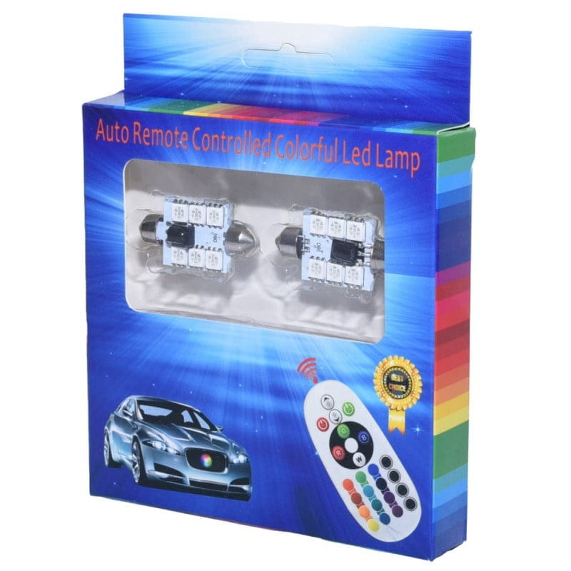 RGB Car LED with Remote Control, 36mm Festoon Socket, Set of 2