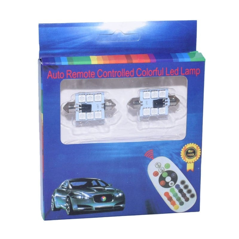 RGB Car LED with Remote Control, 39mm Festoon Socket, Set of 2