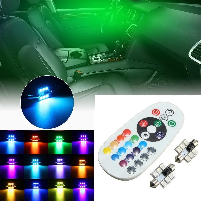 RGB Car LED with Remote Control, 39mm Festoon Socket, Set of 2