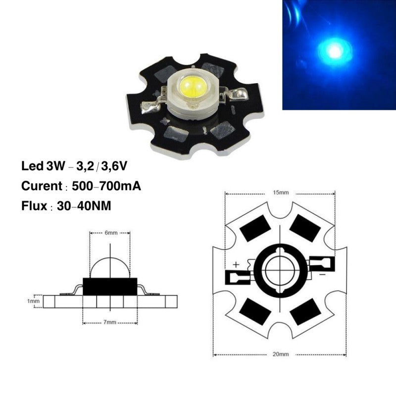 Blue LED SMD 3W with Heatsink