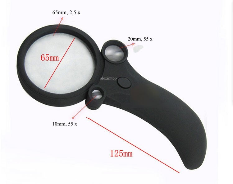 Handheld LED Magnifier, 3x 10,20,65mm MG-L600600
