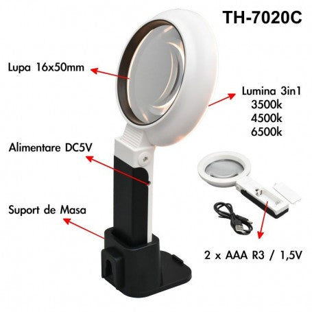 Magnifying Glass Marit 6x75mm with Light, Stand and Power Supply / TH-7020C