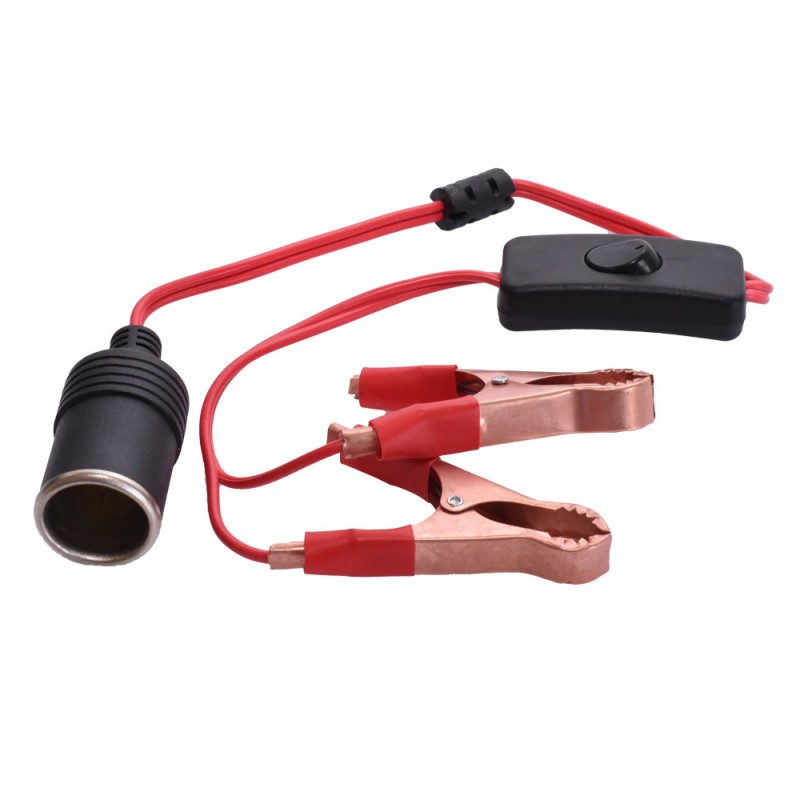 Car Cigarette Lighter Plug with Alligator Clips and Switch