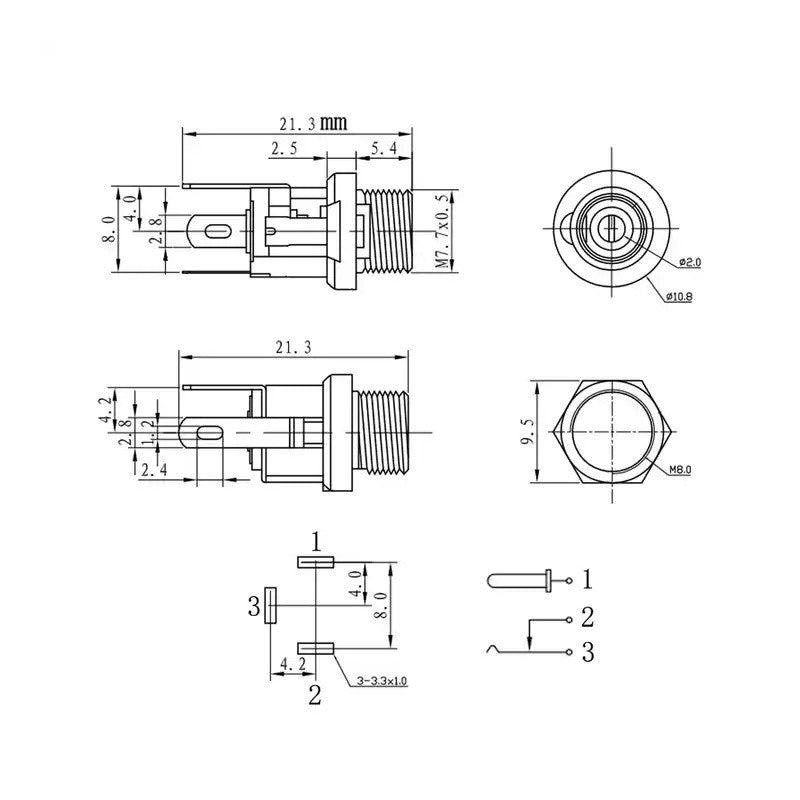 DC Power Jack 2.1mm Female Plastic / Panel Mountable