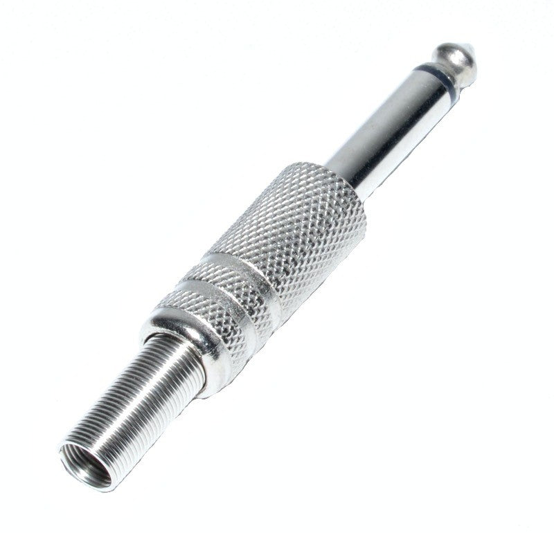 6.3mm Mono Jack Plug, Metal with Spring