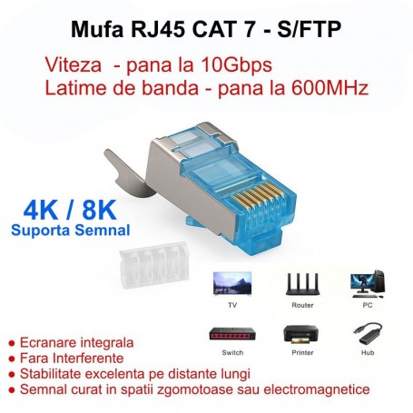 RJ45 S/FTP CAT 7 Plug Blue with Metal Shielding - 50Pcs/Set