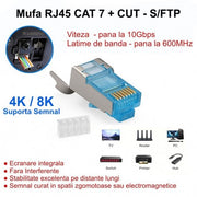 RJ45 S/FTP CAT 7 Connector CUT Blue with Metal Shielding - 50Pcs/Set