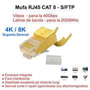 RJ45 S/FTP CAT 8 Gold Connector with Metal Shielding - 50 Pcs/Set