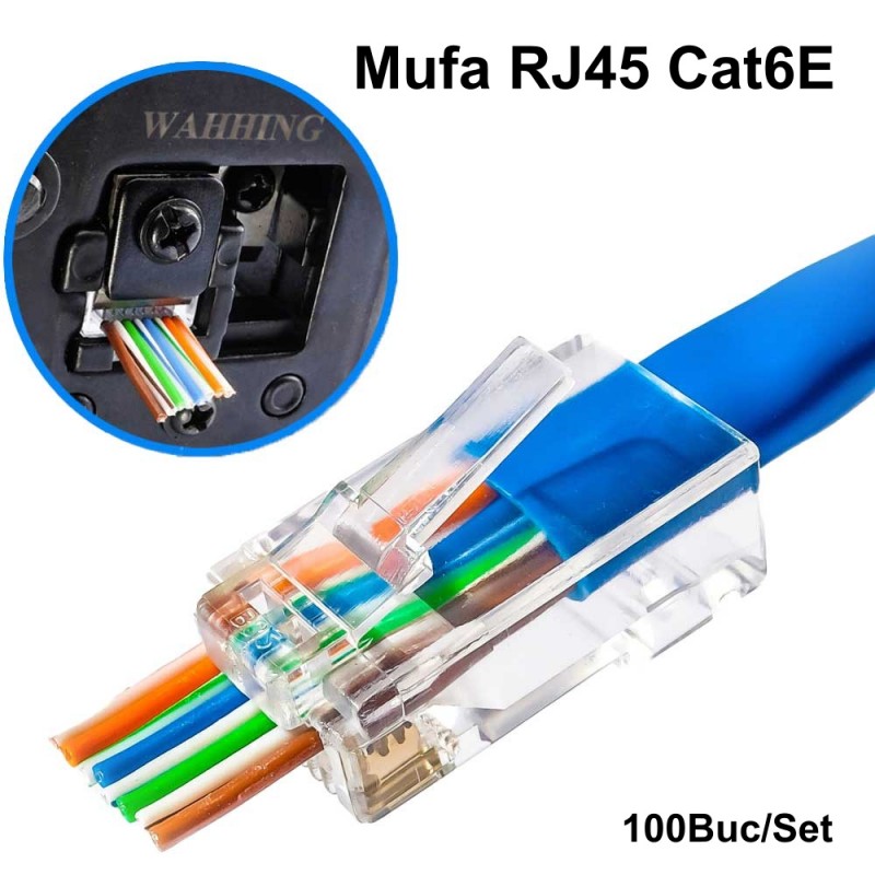 RJ45 Plastic UTP Plug Set CAT6E + CUT 100 pcs/set