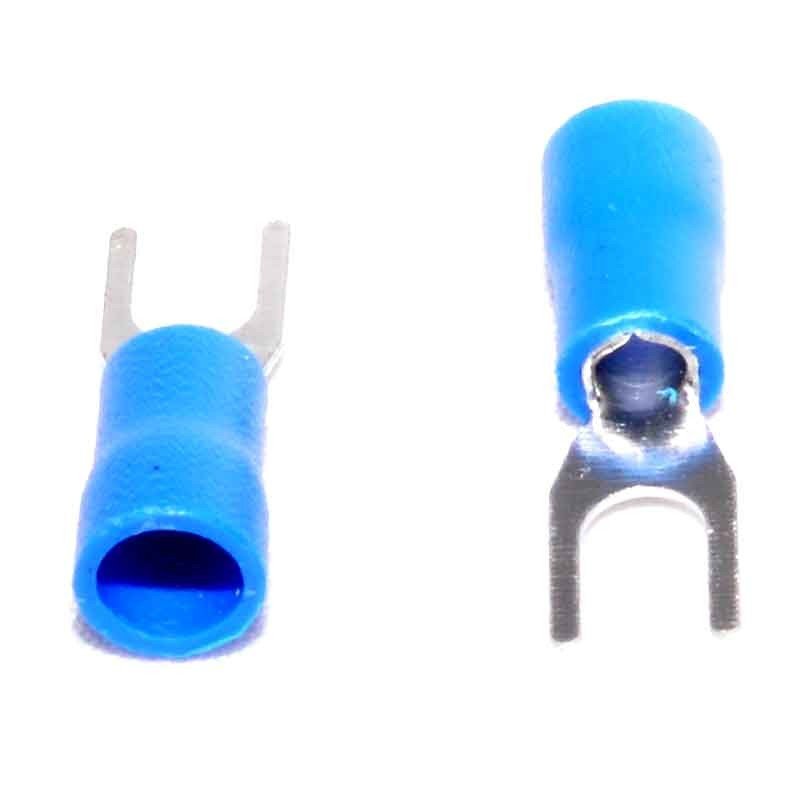 Fork Type Electrical Terminal Ø 4mm - Blue, 100 pcs/Set
