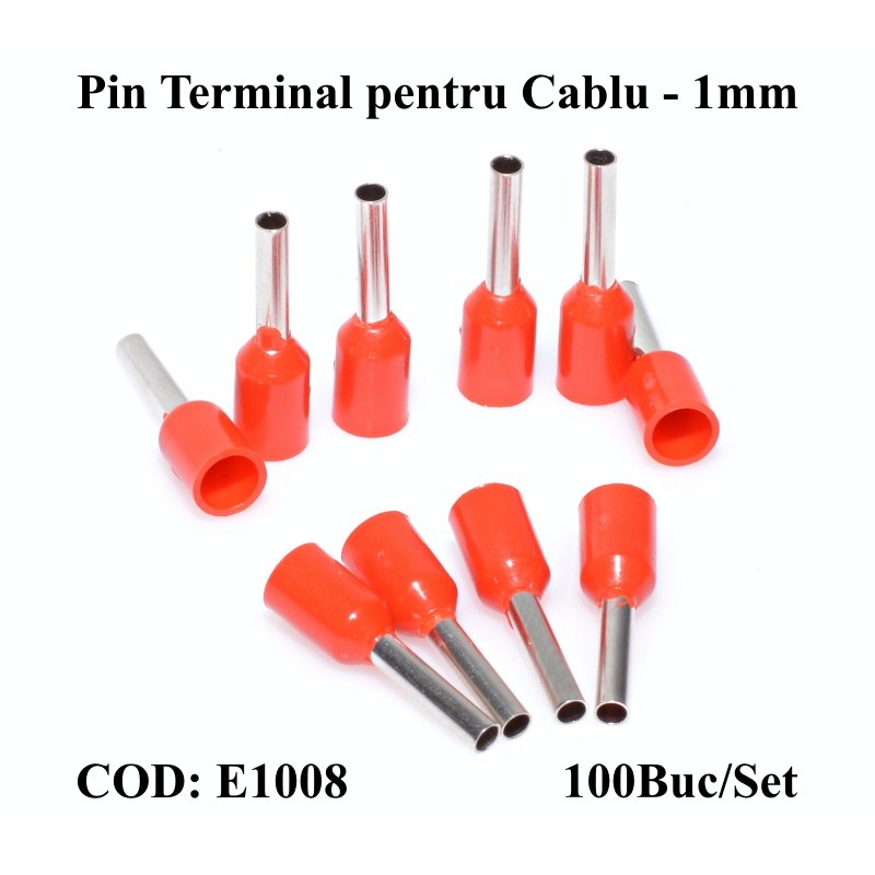 Wire Terminal Pin E1008 Red, 100Pcs/Set