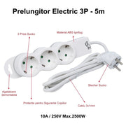 Extension Cord, 3 Outlets with Child Protection, 3x1mm Cable / 5m