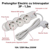 Power Strip with Switch, 3 Outlets and Child Protection, Cable 3x1mm / 1.5m