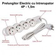 Power Strip with Switch, 4 Outlets and Child Protection, Cable 3x1mm / 1.5m