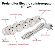 Power Strip with Switch, 4 Outlets and Child Protection, 3x1mm / 3m Cable