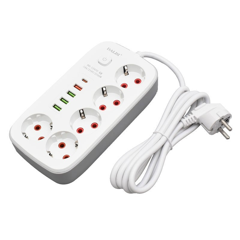 Multifunctional Extension Cord 5 sockets - 2m with 4 x USB 2.1A - PD and Switch