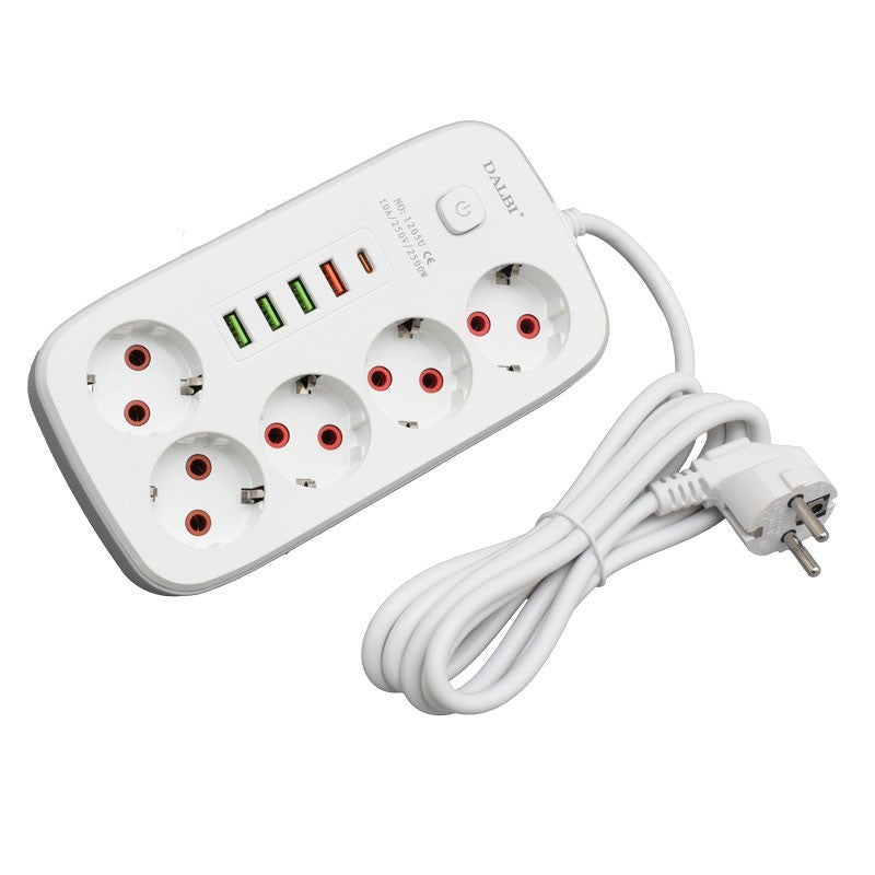 Multifunctional Extension Cord 5 sockets - 2m with 4 x USB 2.1A - PD and Switch