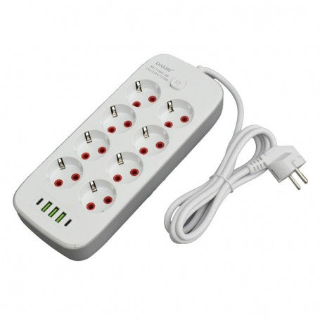 Multifunctional Power Strip 8 sockets - 2m with 3 x USB 2.1A - 2 x PD and Switch