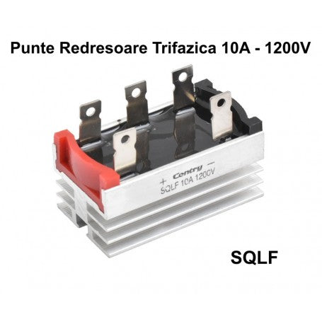Punte redresoare trifazica 10A 1200V cu radiator aluminiu integrat, terminale faston, conversie AC-DC