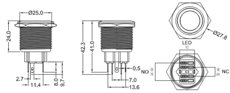 Push Button 25mm/24V White LED