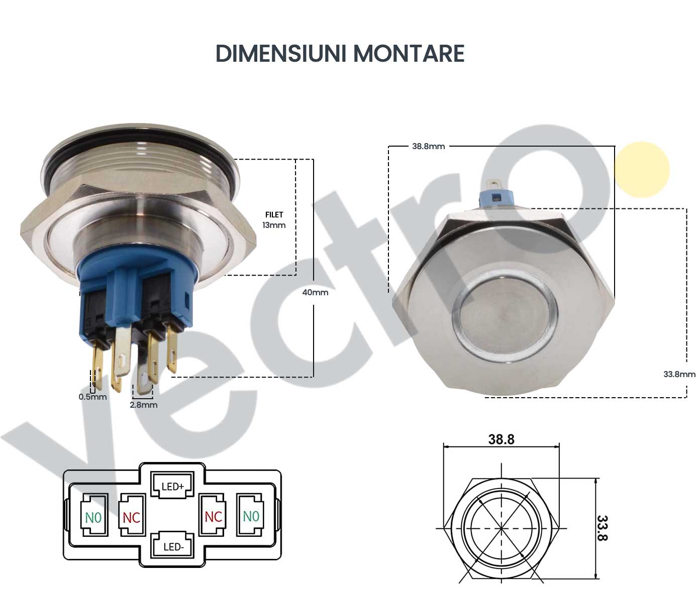30mm Push Button with Return 24V Green LED