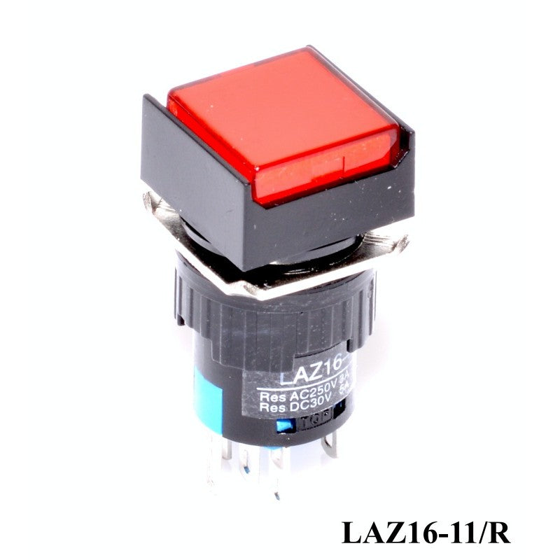 Square Red Push Button 12V - 16mm