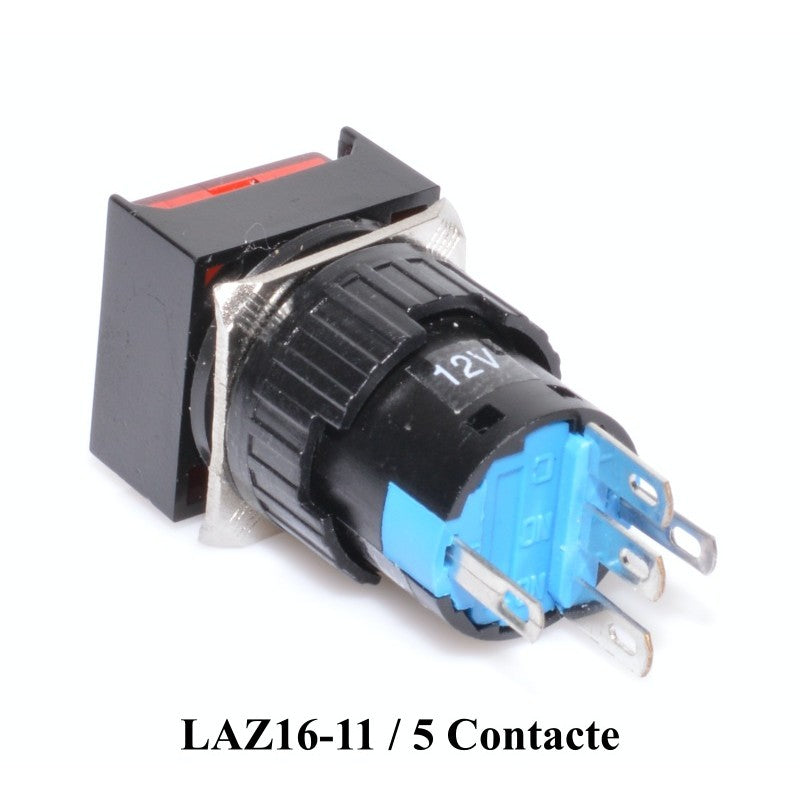 Square Red Push Button 12V - 16mm
