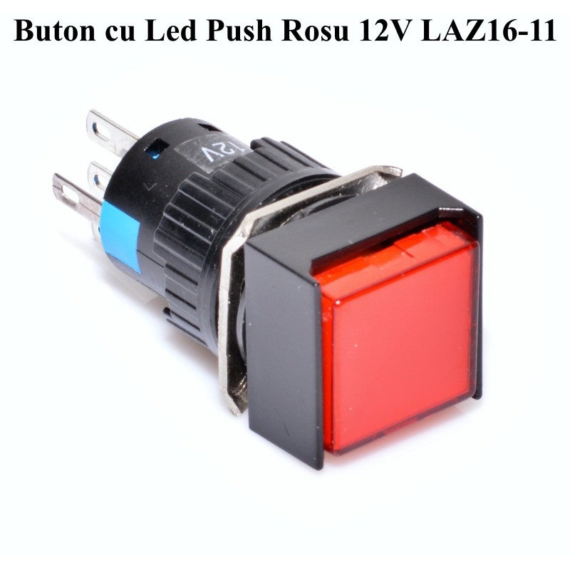 Square Red Push Button 12V - 16mm