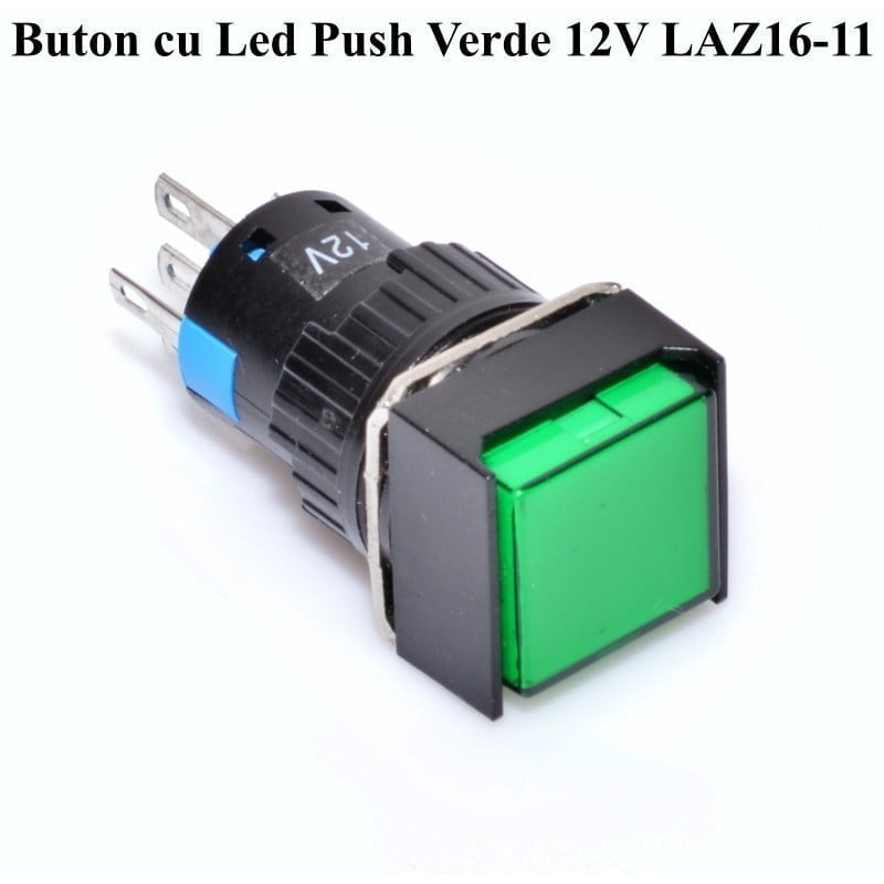 Green Push Button 12V - 16mm