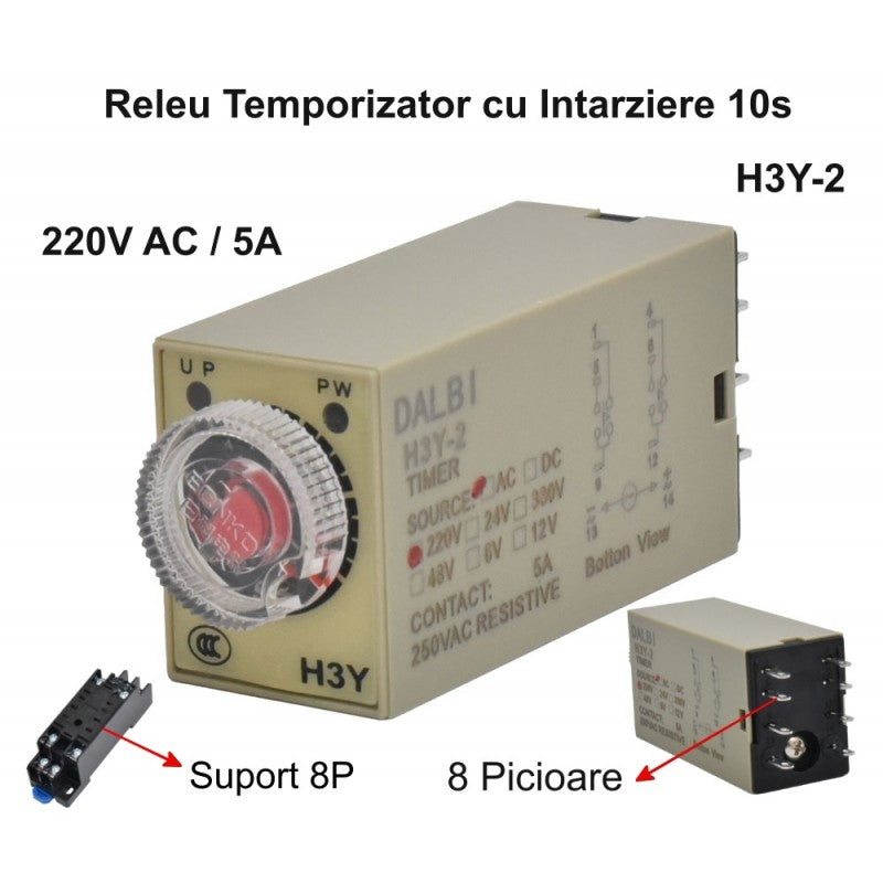 H3Y-2 Mini Time Delay Relay 10S, 220VAC - 8P