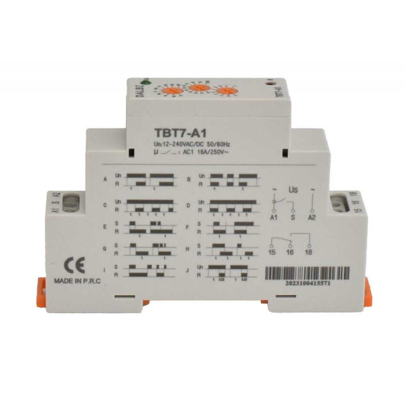 Time Delay Relay, Interval and Mode, DIN Rail Mounting, TBT7-A1