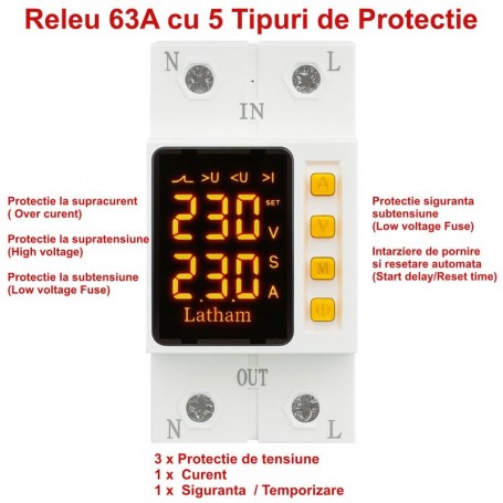 Adjustable Electronic Protection Relay 1-63A for Overvoltage, Undervoltage and Overcurrent Dalbi AVR-63