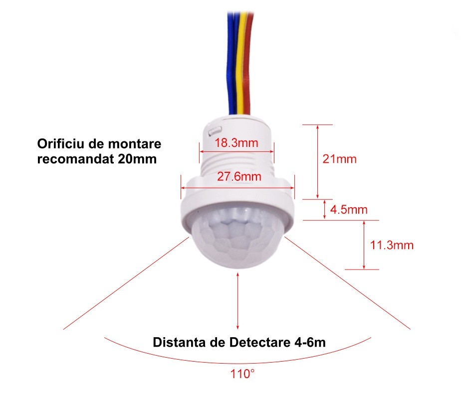 PIR Sensor 110-220V with 4 Wires 28x37mm